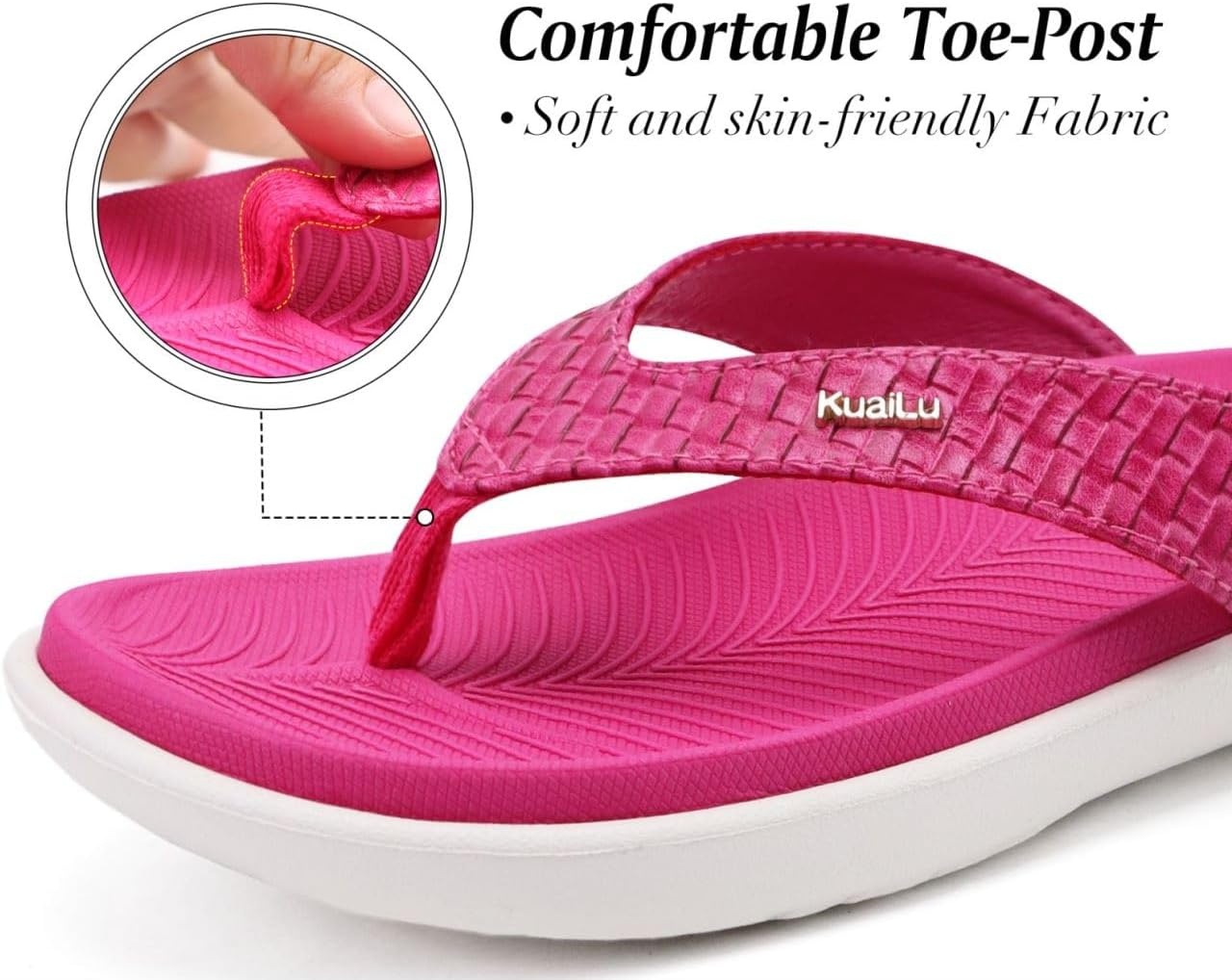 image:imageKuaiLu Womens Flip Flops Arch Support Yoga Mat Cushioned Thong SandalsRose White