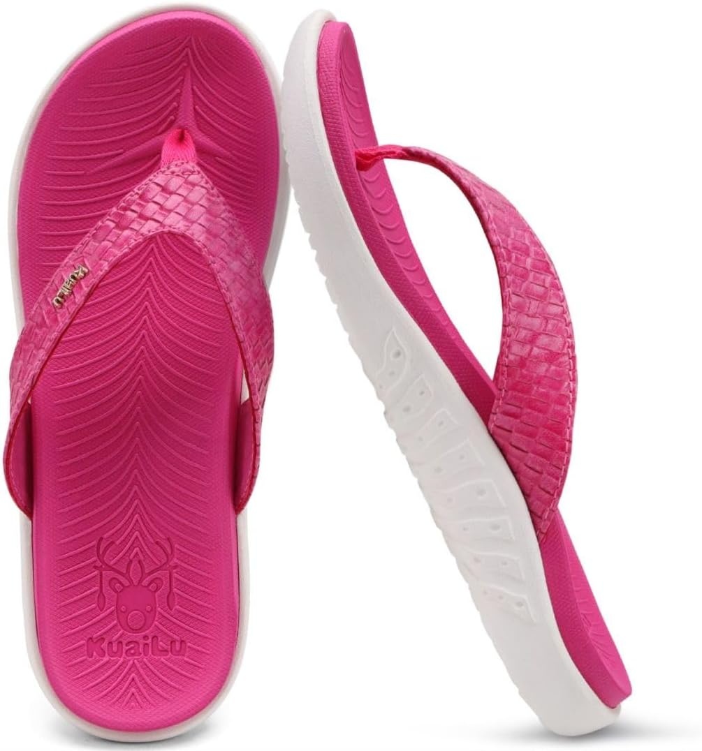 image:imageKuaiLu Womens Flip Flops Arch Support Yoga Mat Cushioned Thong SandalsRose White