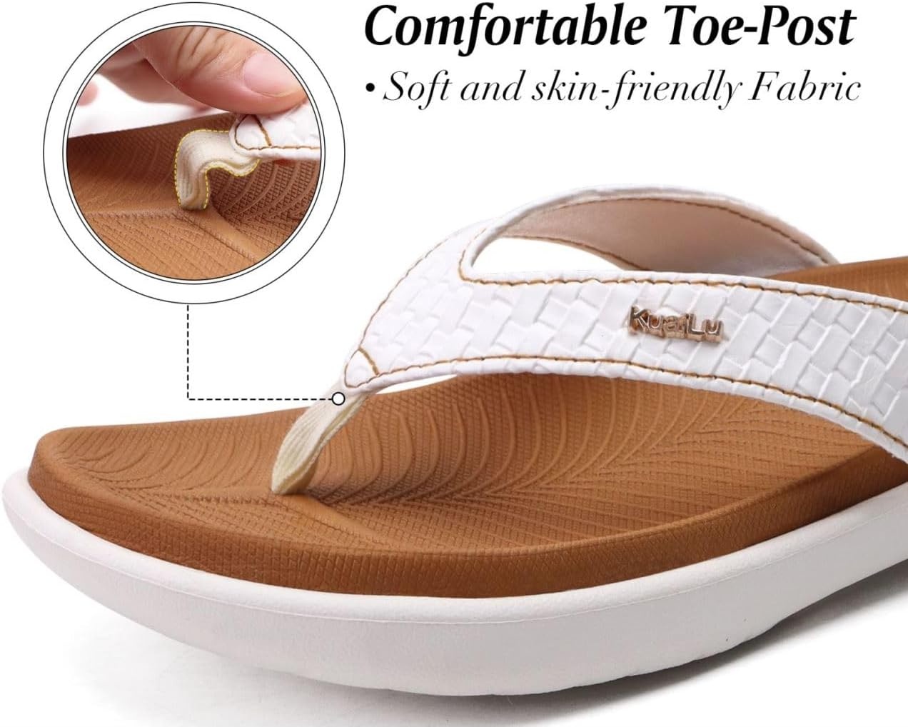 image:imageKuaiLu Womens Flip Flops Arch Support Yoga Mat Cushioned Thong SandalsWhite Khaki