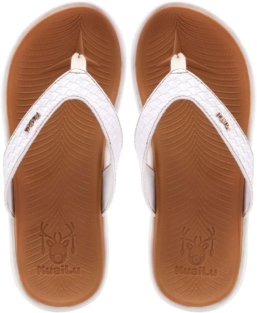 image:imageKuaiLu Womens Flip Flops Arch Support Yoga Mat Cushioned Thong SandalsWhite Khaki