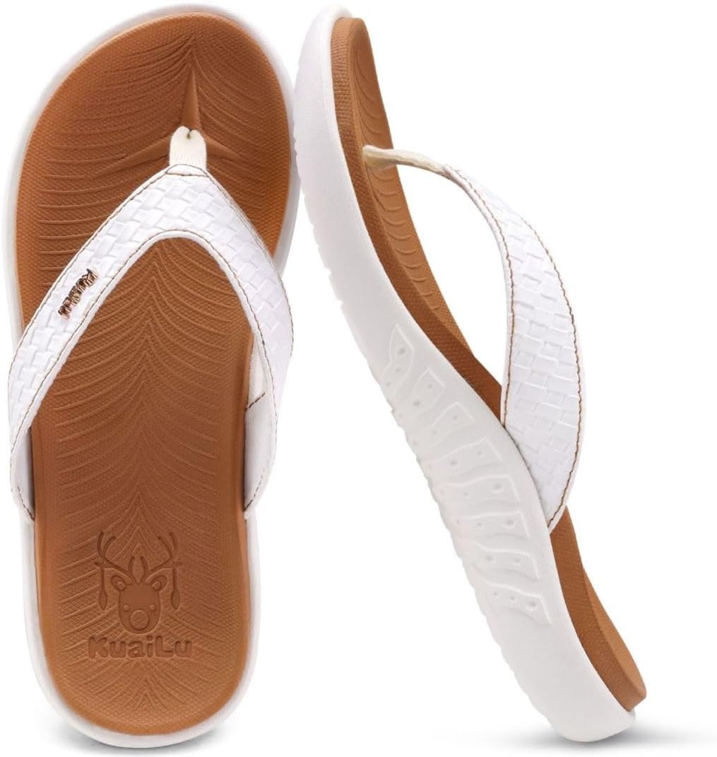 image:imageKuaiLu Womens Flip Flops Arch Support Yoga Mat Cushioned Thong SandalsWhite Khaki