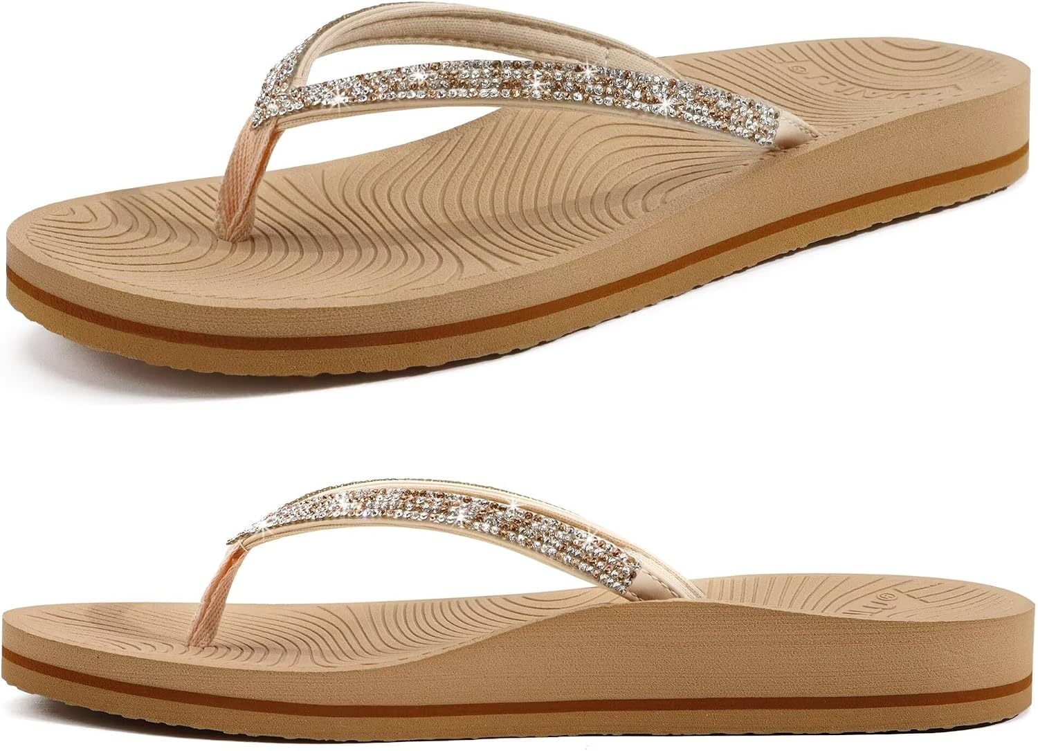 image:imageKuaiLu Womens Rhinestone Flip Flops Arch Support Yoga Mat Cushion SandalsBeige