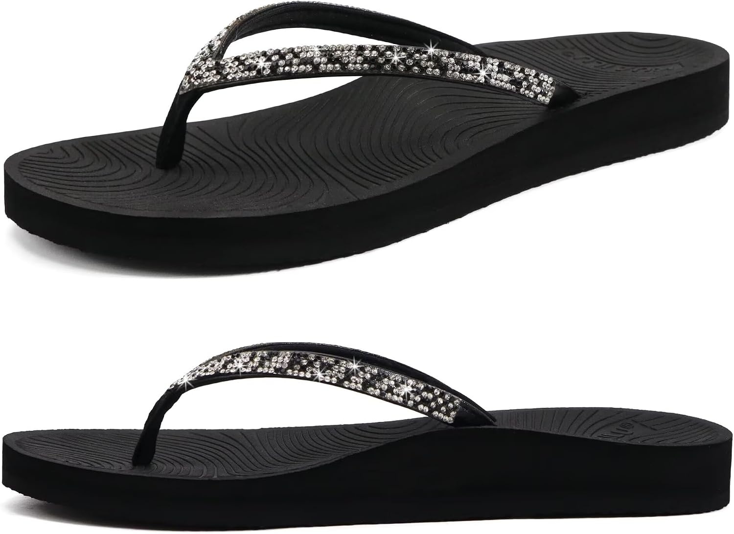 image:imageKuaiLu Womens Rhinestone Flip Flops Arch Support Yoga Mat Cushion SandalsBlack
