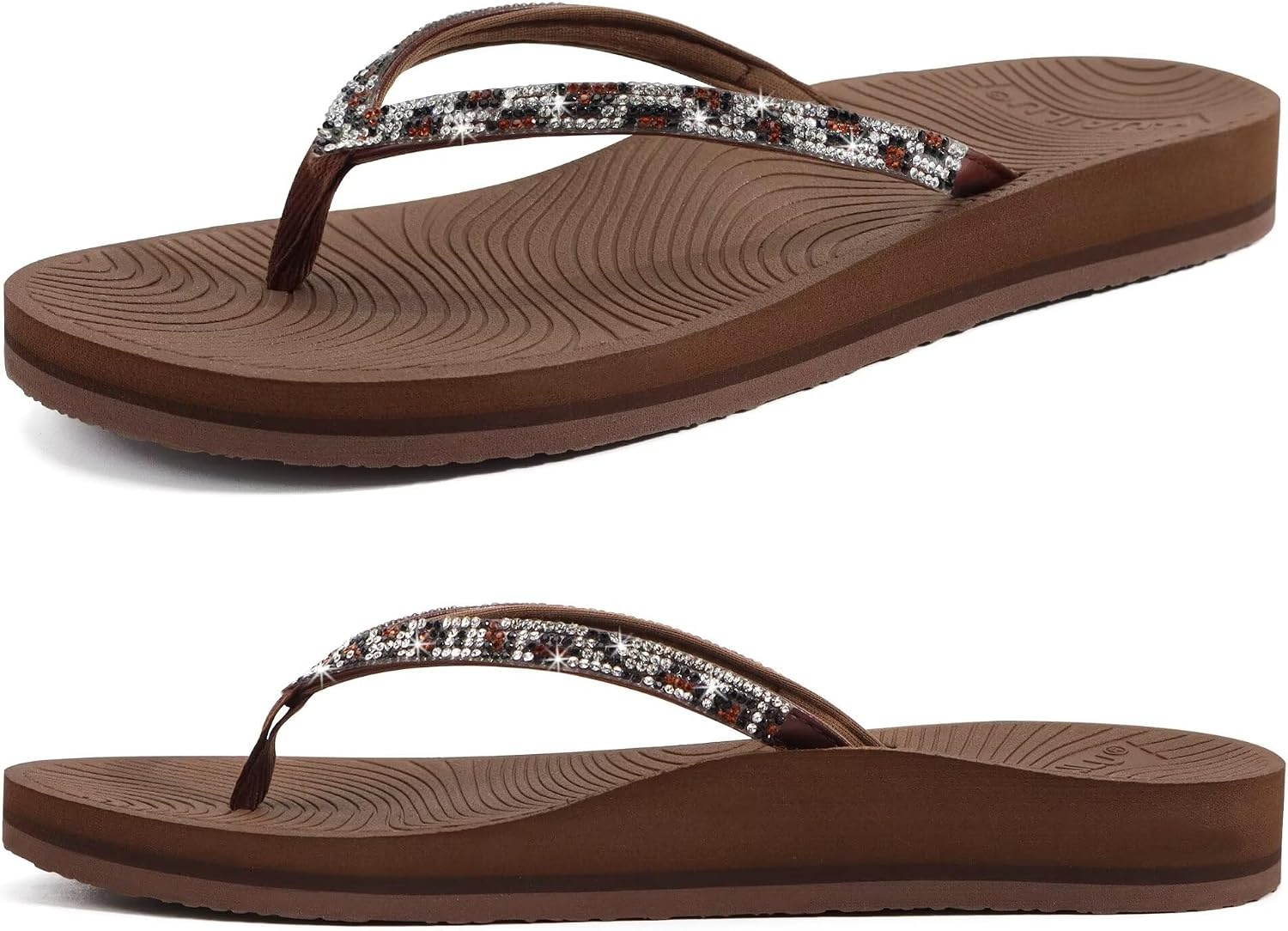 image:imageKuaiLu Womens Rhinestone Flip Flops Arch Support Yoga Mat Cushion SandalsBrown