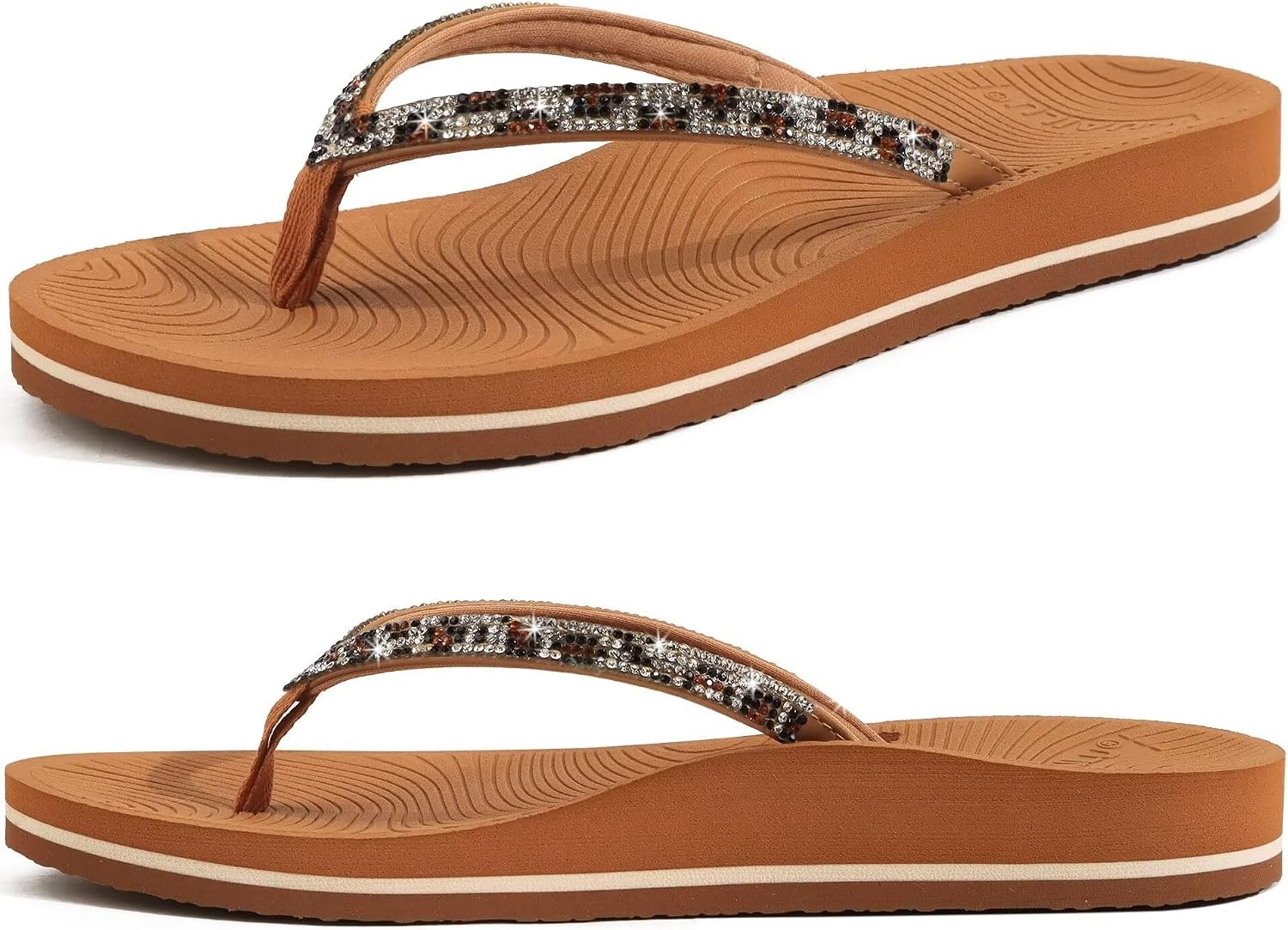 image:imageKuaiLu Womens Rhinestone Flip Flops Arch Support Yoga Mat Cushion SandalsKhaki