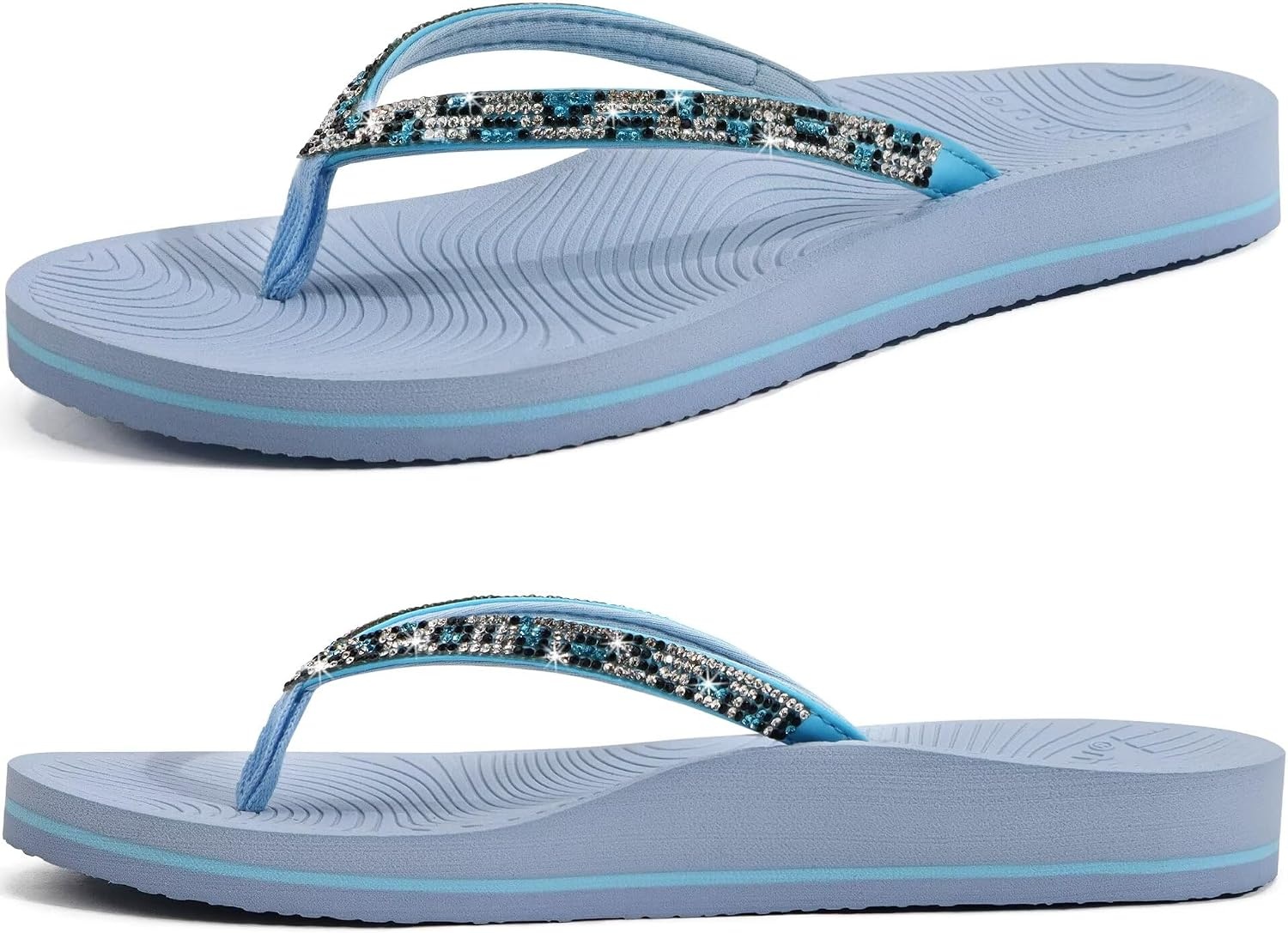image:imageKuaiLu Womens Rhinestone Flip Flops Arch Support Yoga Mat Cushion SandalsLight Blue