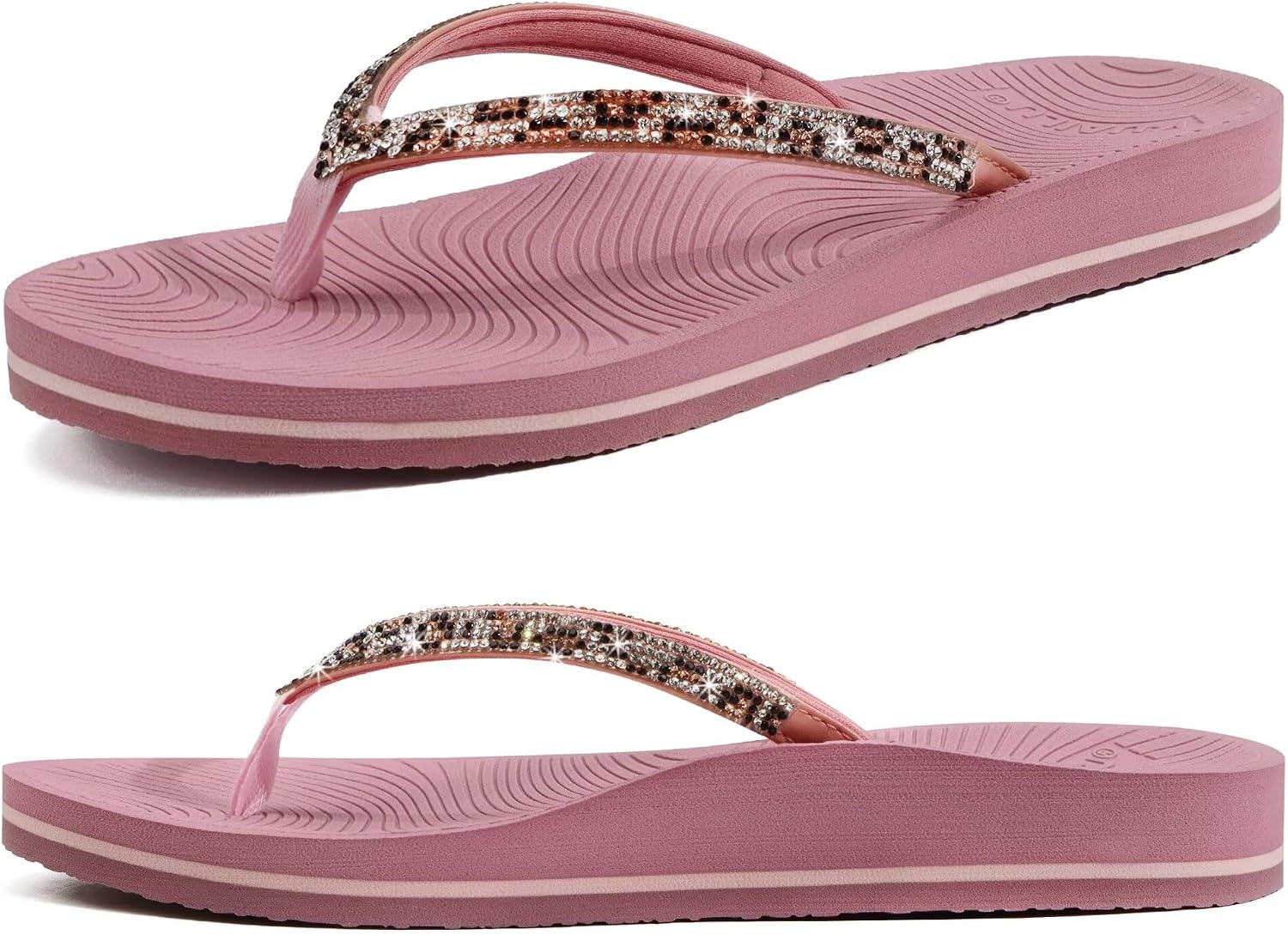 image:imageKuaiLu Womens Rhinestone Flip Flops Arch Support Yoga Mat Cushion SandalsPink