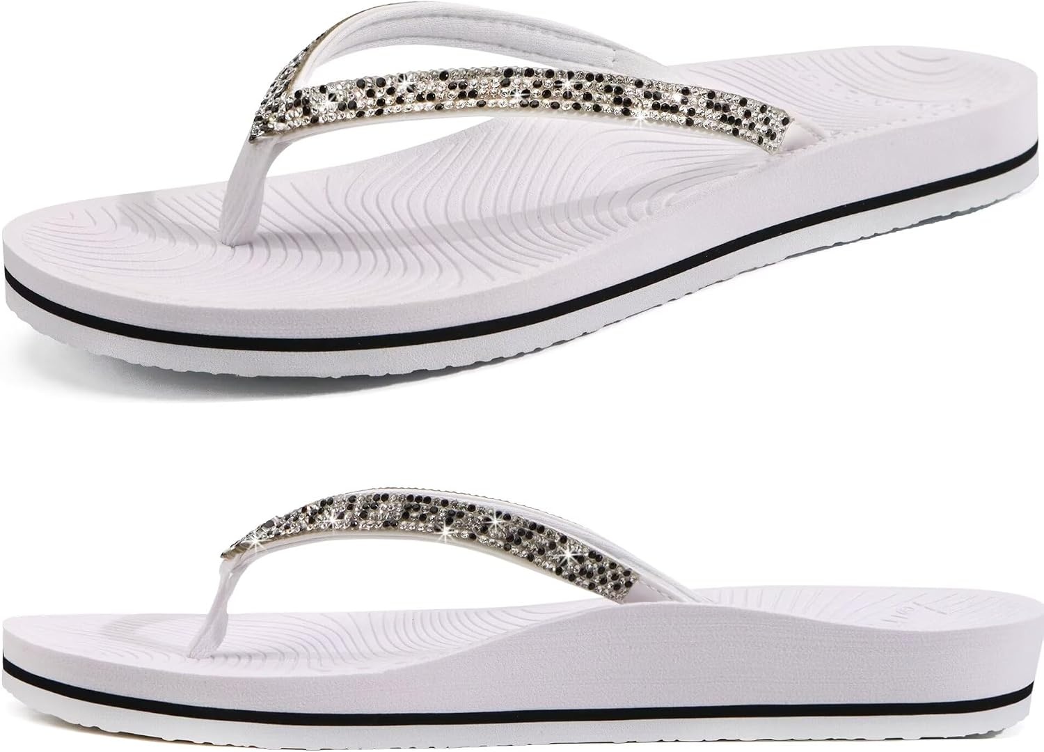 image:imageKuaiLu Womens Rhinestone Flip Flops Arch Support Yoga Mat Cushion SandalsSilver White