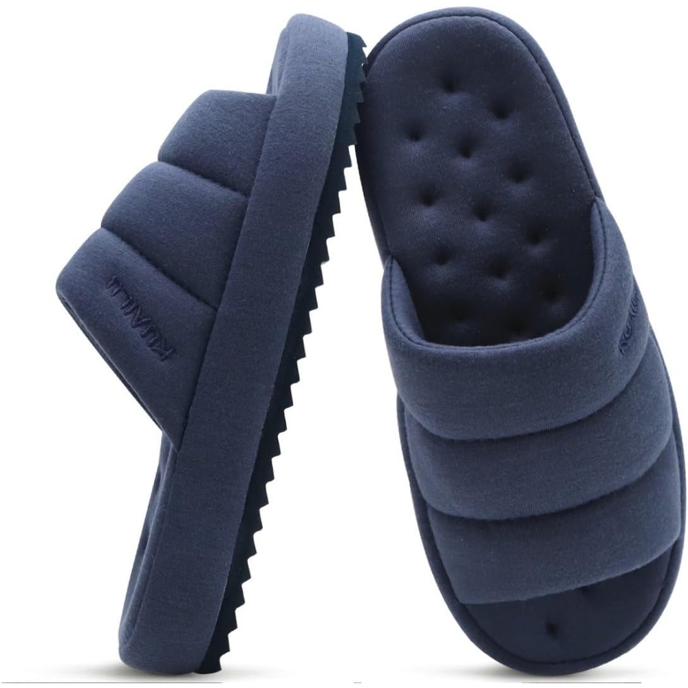 image:imageKuaiLu Cozy Memory Foam Slippers For Men  AllSeason Warm House ShoesDark Blue