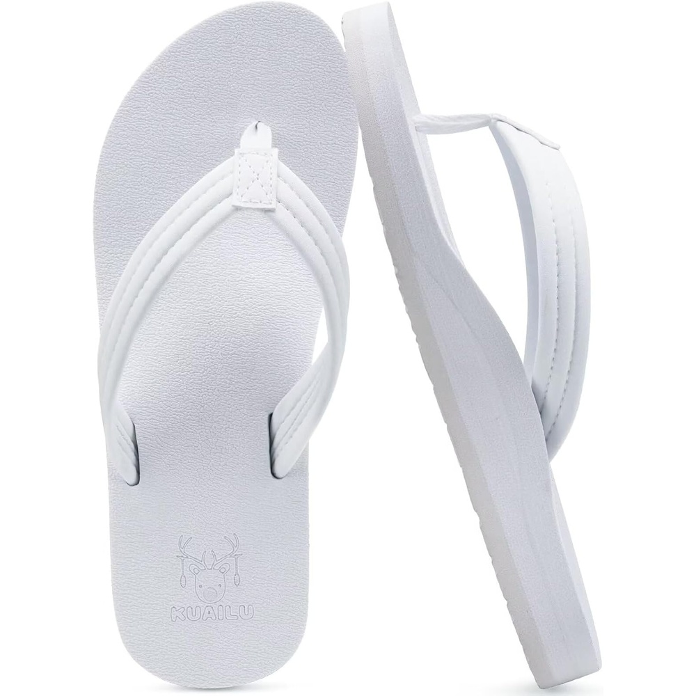 image:imageKuaiLu Flip Flops for Women with Arch Support Summer Beach Thong SandalsAll White