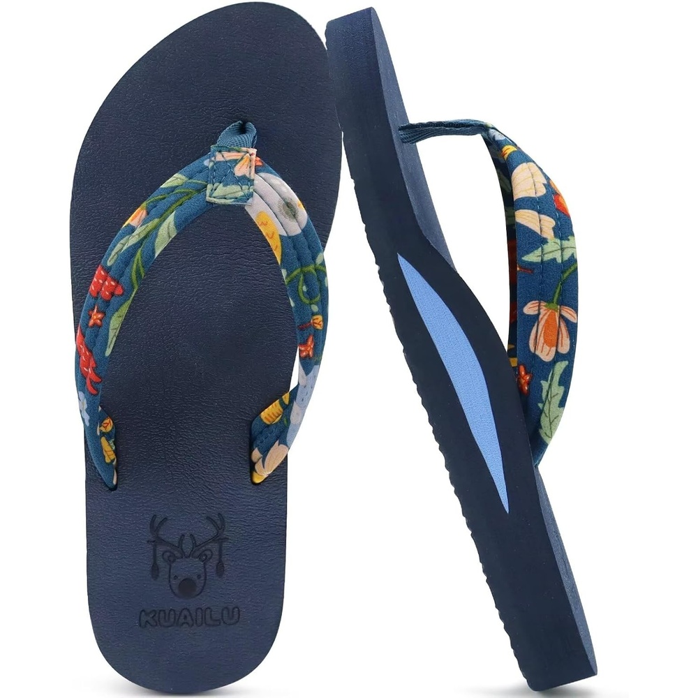 image:imageKuaiLu Flip Flops for Women with Arch Support Summer Beach Thong SandalsNavy Blue