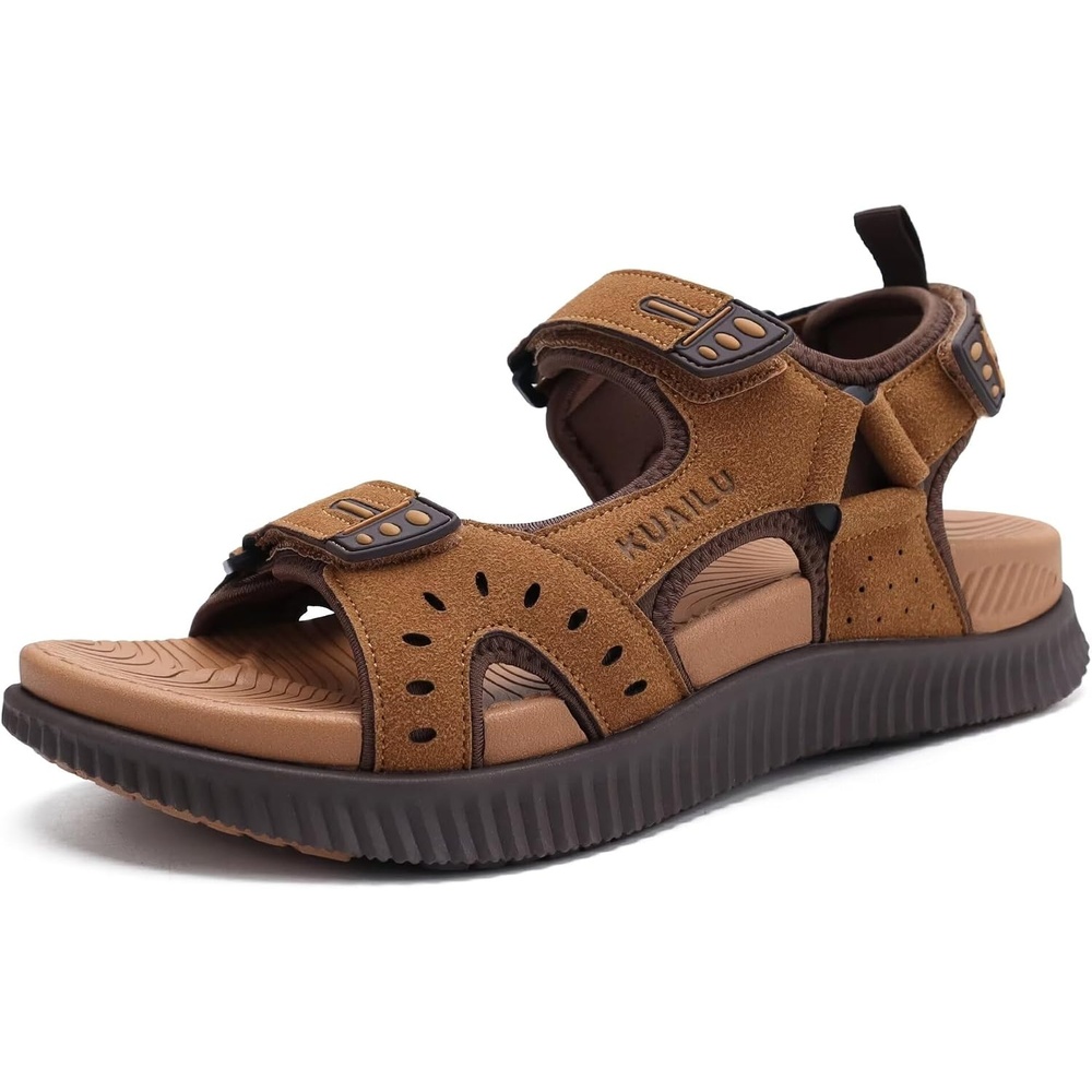 image:imageKuaiLu Mens Hiking Sandals with Orthopedic Arch Support FootbedKhaki Brown