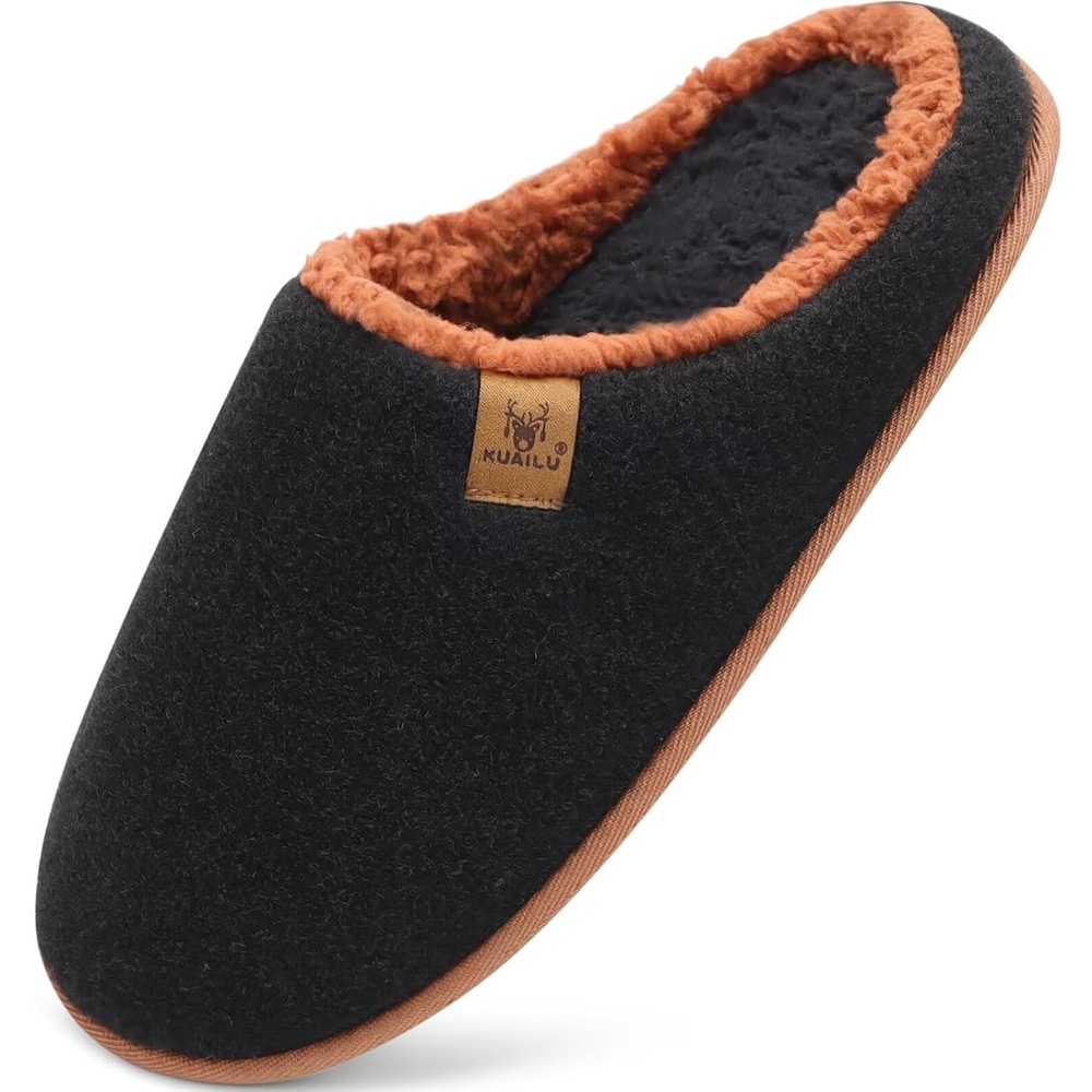 image:imageKuaiLu Mens House Memory Foam Slippers with Comfortable Warm Plush LiningBlack Brown