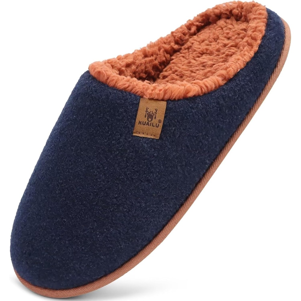 image:imageKuaiLu Mens House Memory Foam Slippers with Comfortable Warm Plush LiningBlue Brown