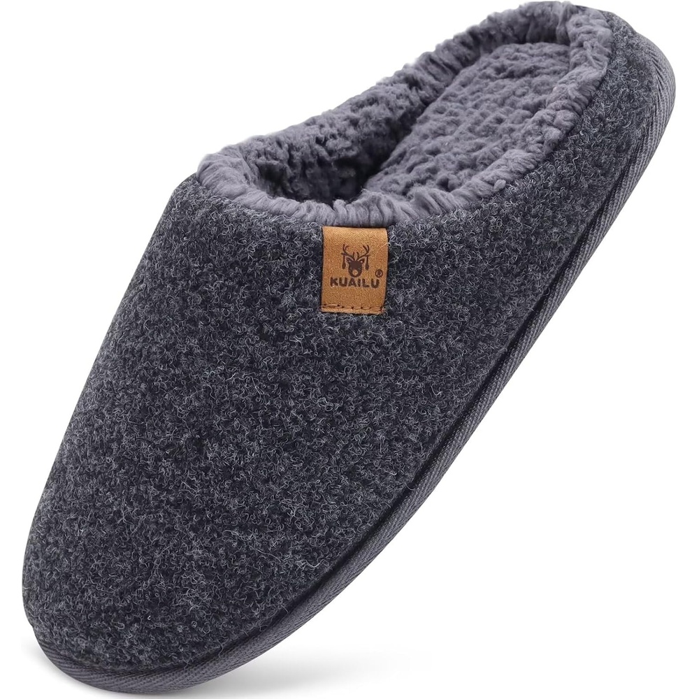 image:imageKuaiLu Mens House Memory Foam Slippers with Comfortable Warm Plush LiningGrey