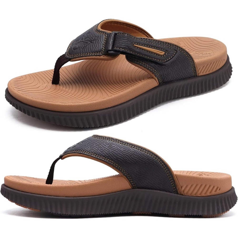 image:imageKuaiLu Mens Orthotic Cushion Flip Flops Athletic Recovery Walking SandalsKhaki Brown