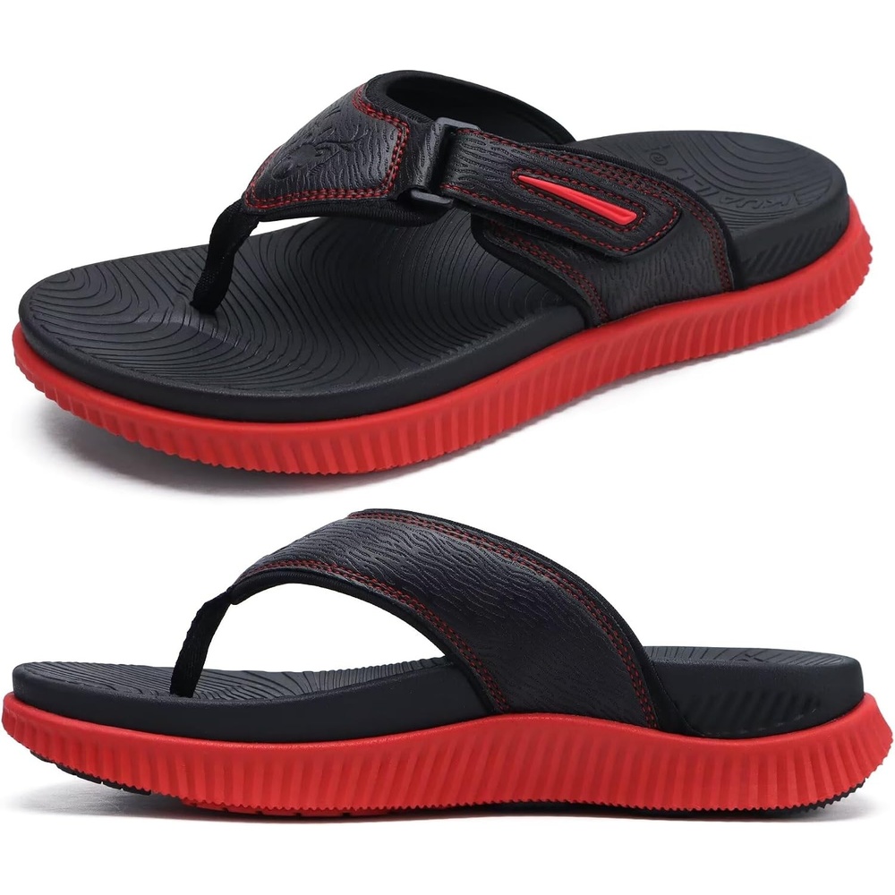 image:imageKuaiLu Mens Orthotic Cushion Flip Flops Athletic Recovery Walking SandalsRed Black