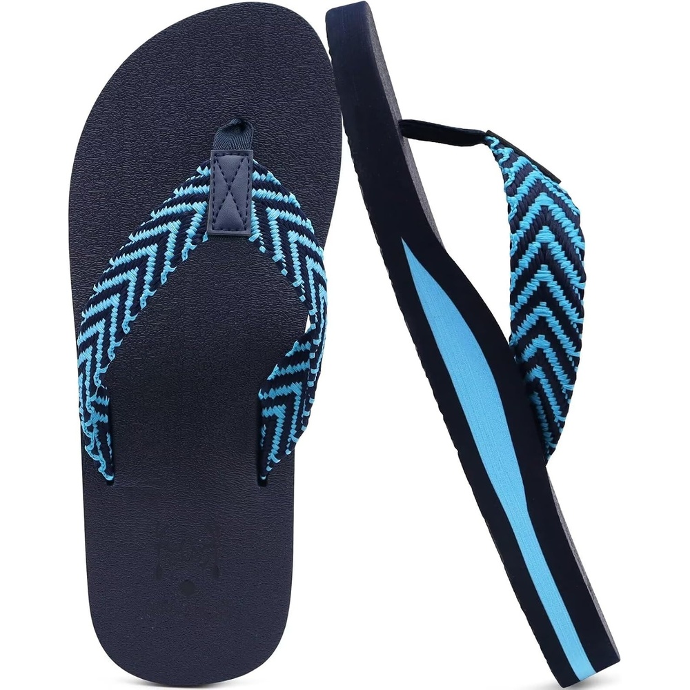 image:imageKuaiLu Mens Rubber Flip Flops with Comfortable Arch Support Summer BeachBright Blue