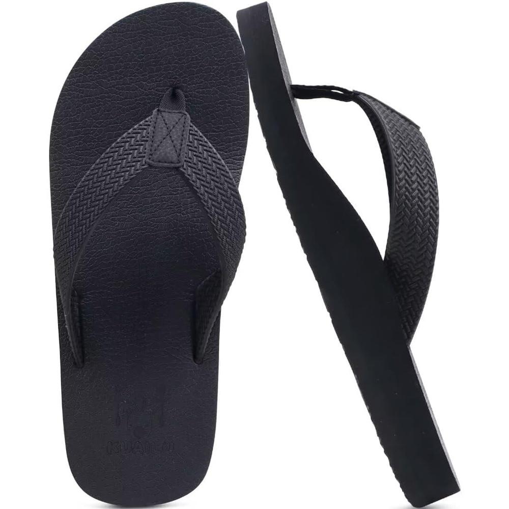 image:imageKuaiLu Mens Rubber Flip Flops with Comfortable Arch Support Summer BeachDull Black