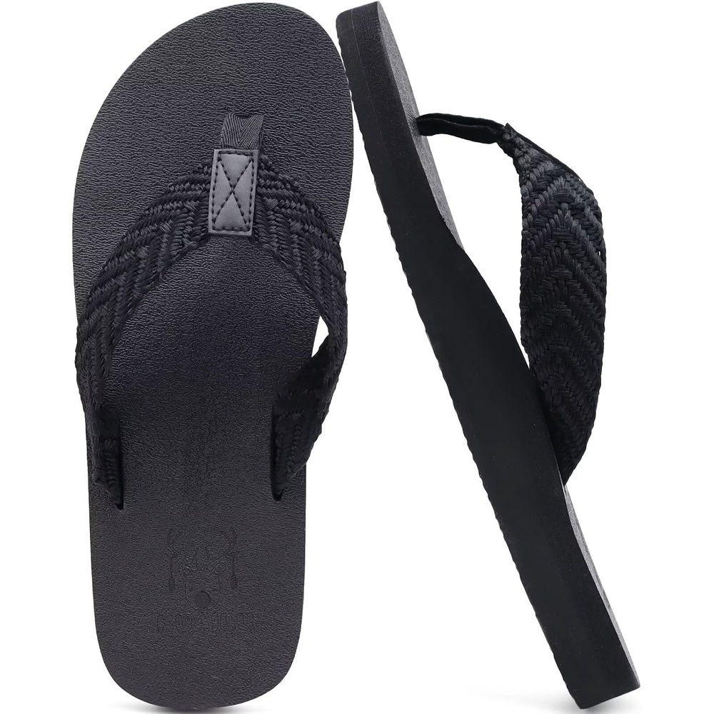 image:imageKuaiLu Mens Rubber Flip Flops with Comfortable Arch Support Summer BeachLight Black