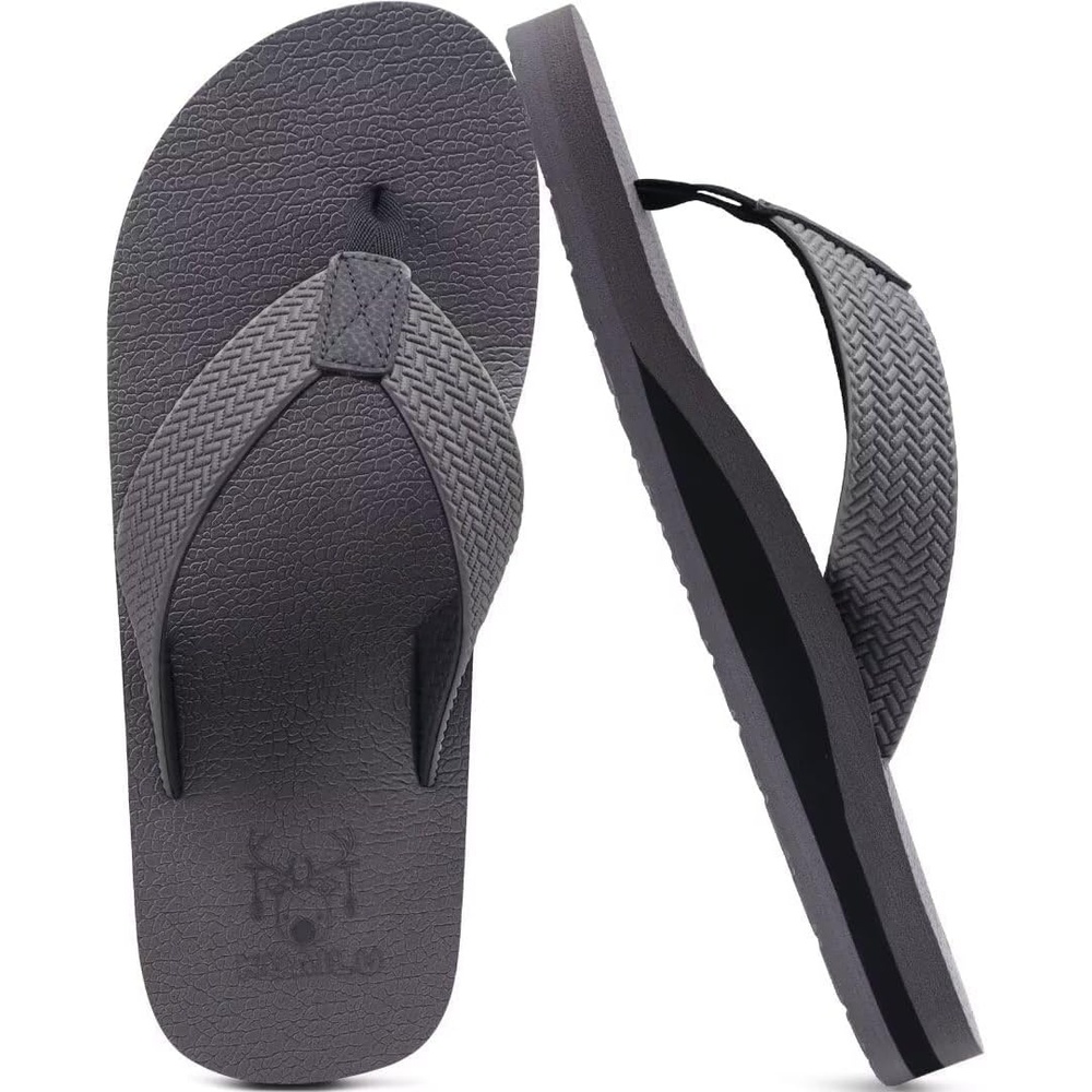 image:imageKuaiLu Mens Rubber Flip Flops with Comfortable Arch Support Summer BeachLight Grey