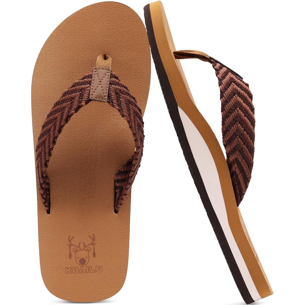 image:imageKuaiLu Mens Rubber Flip Flops with Comfortable Arch Support Summer BeachTan Brown
