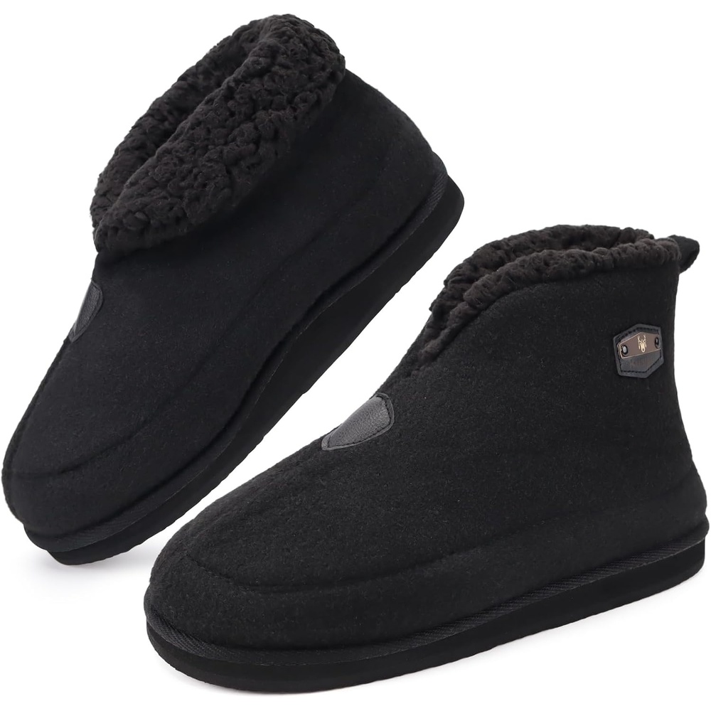 image:imageKuaiLu Mens Slippers Booties With Plush Lining Winter Warm House ShoesAll Black