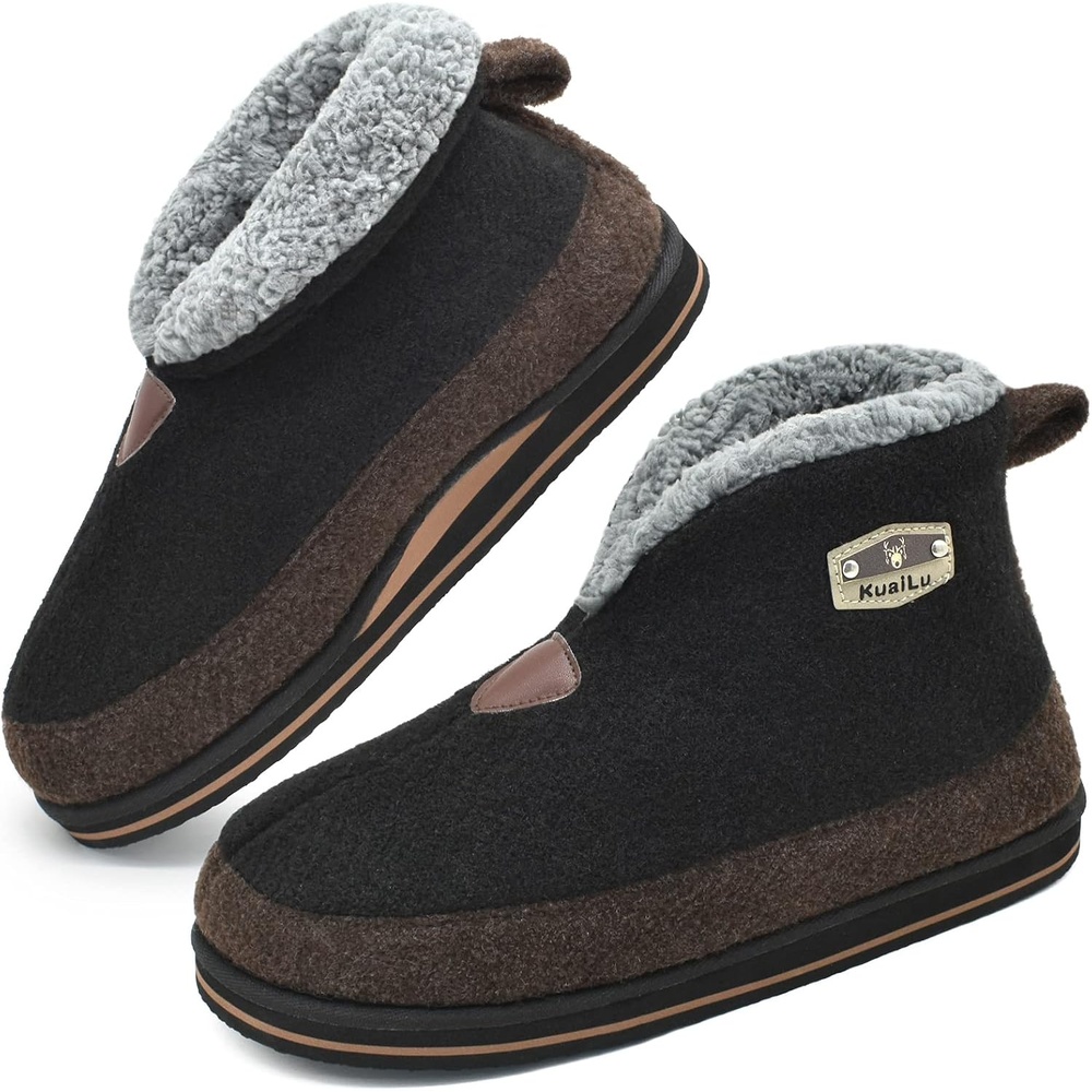 image:imageKuaiLu Mens Slippers Booties With Plush Lining Winter Warm House ShoesBlack