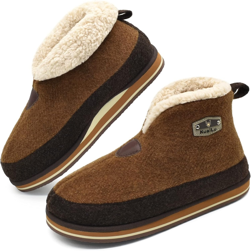 image:imageKuaiLu Mens Slippers Booties With Plush Lining Winter Warm House ShoesKhaki