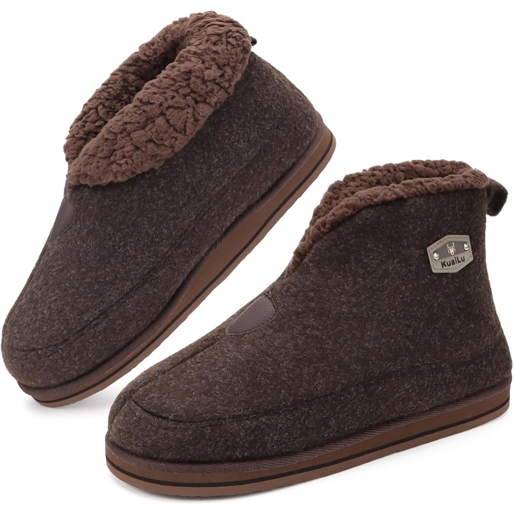 image:imageKuaiLu Mens Slippers Booties With Plush Lining Winter Warm House ShoesReddish Brown
