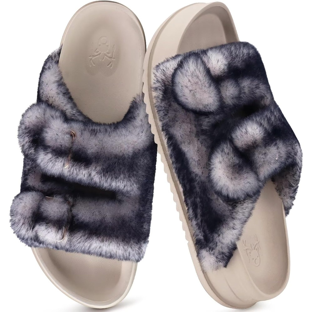 image:imageKuaiLu Womens Arch Support Slides Slippers Indoor Outdoor Casual OutfitsWhite Black Tip Dyeing