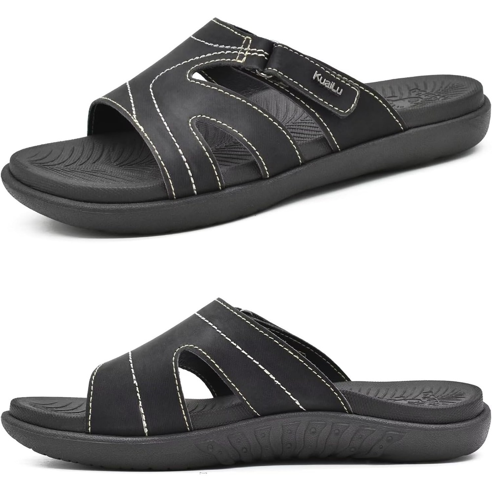 image:imageKuaiLu Womens Fashion Orthotic Slides Arch Support Slip On Walking SandalsBlack