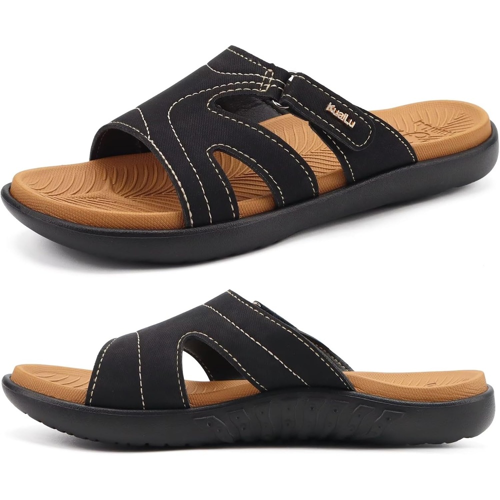 image:imageKuaiLu Womens Fashion Orthotic Slides Arch Support Slip On Walking SandalsBlack Khaki