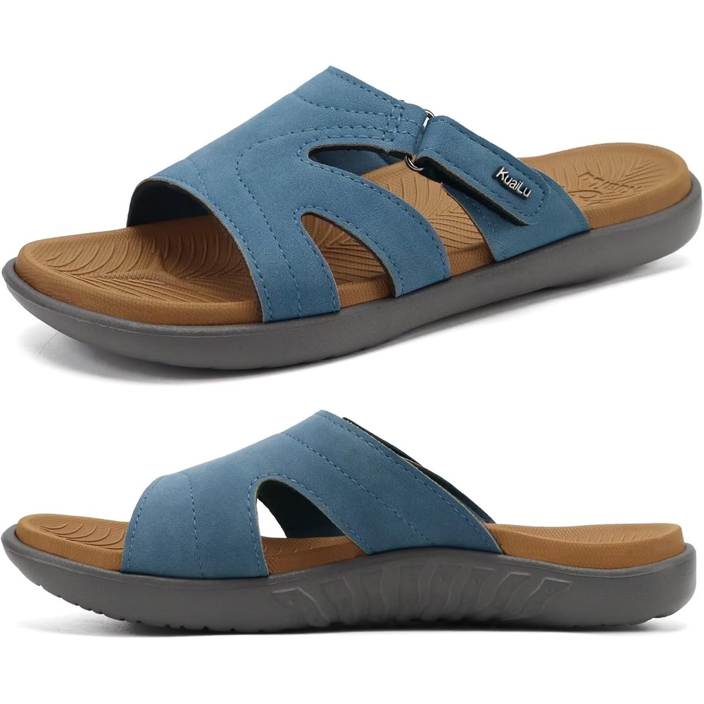 image:imageKuaiLu Womens Fashion Orthotic Slides Arch Support Slip On Walking SandalsDenim Blue