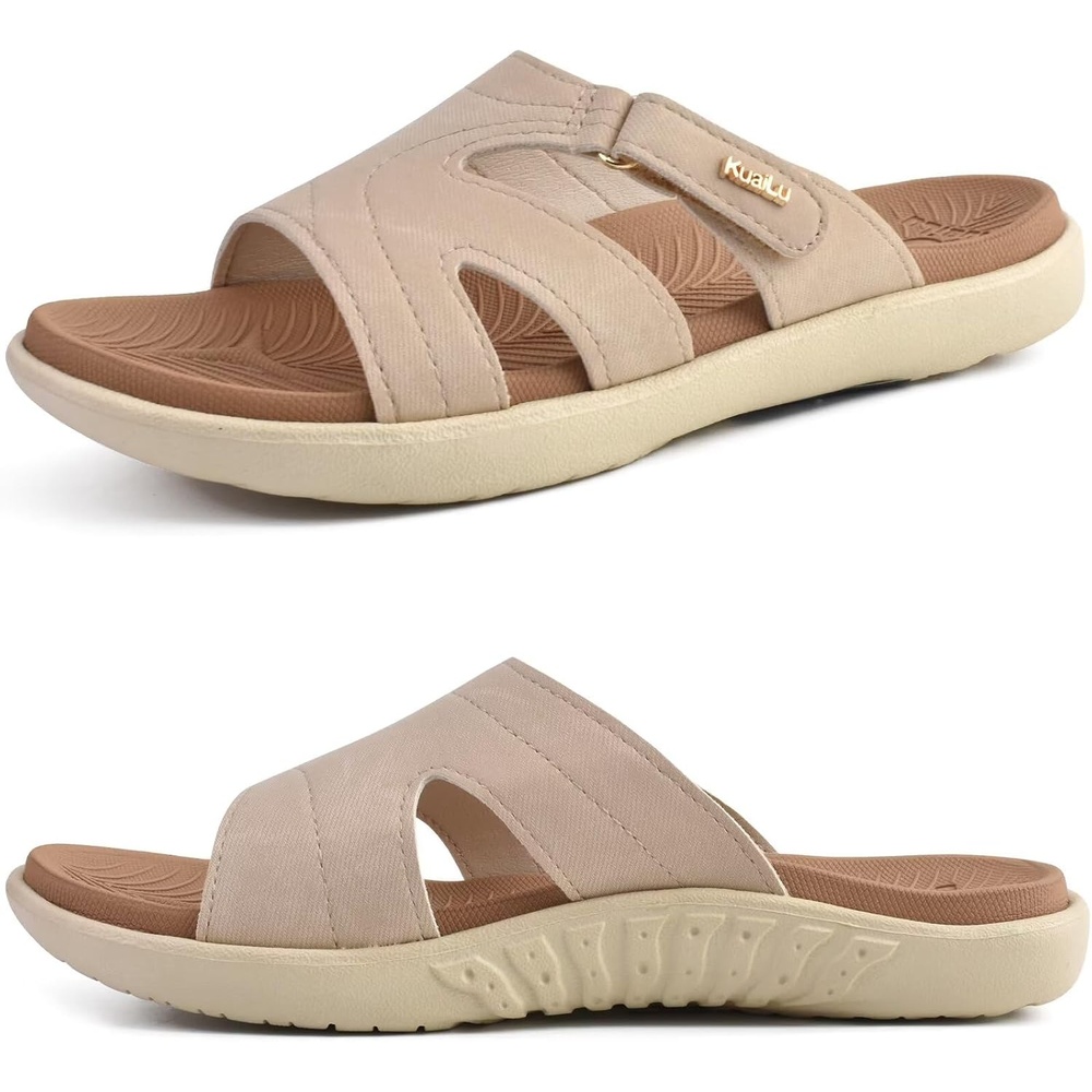 image:imageKuaiLu Womens Fashion Orthotic Slides Arch Support Slip On Walking SandalsTan Beige