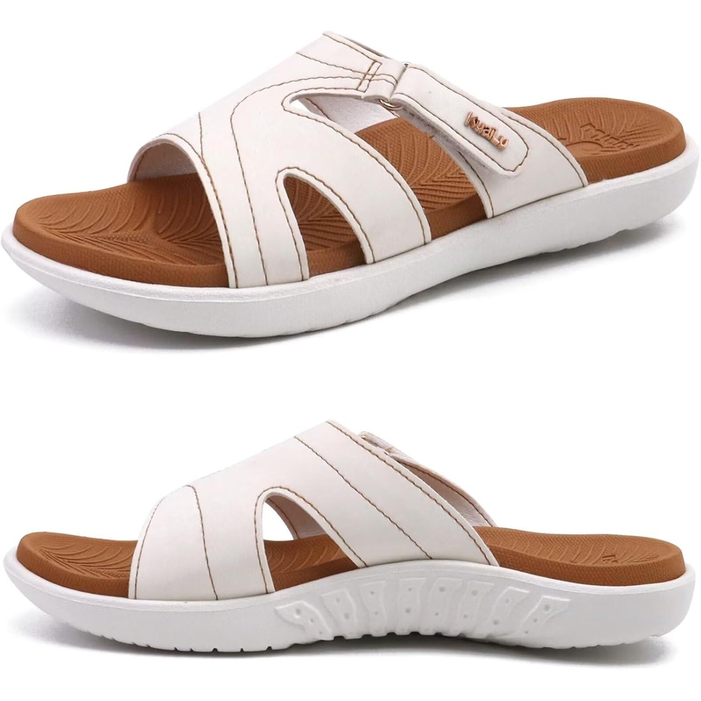 image:imageKuaiLu Womens Fashion Orthotic Slides Arch Support Slip On Walking SandalsWhite Khaki