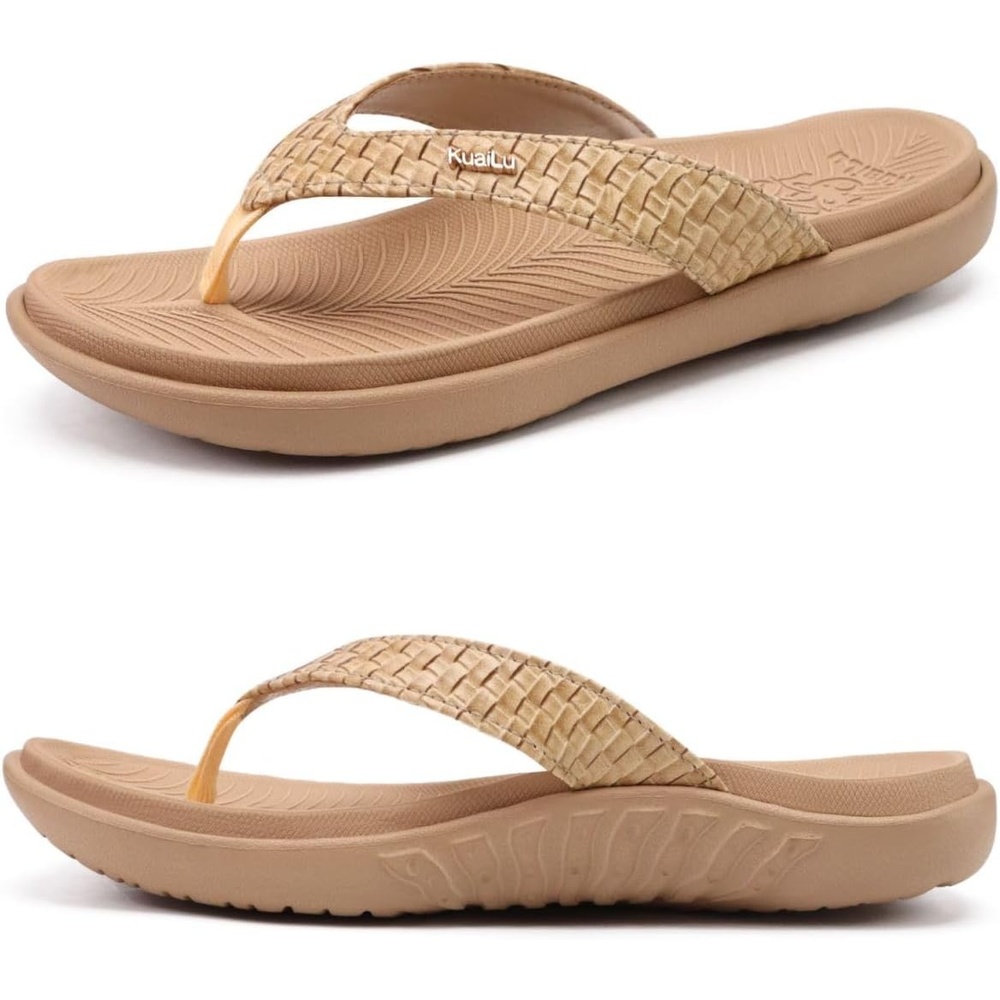 image:imageKuaiLu Womens Flip Flops Arch Support Yoga Mat Cushioned Thong SandalsBeige