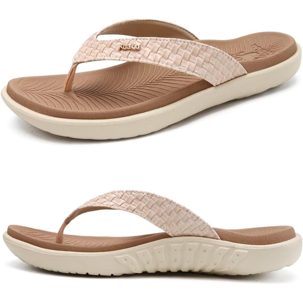 image:imageKuaiLu Womens Flip Flops Arch Support Yoga Mat Cushioned Thong SandalsBeige White