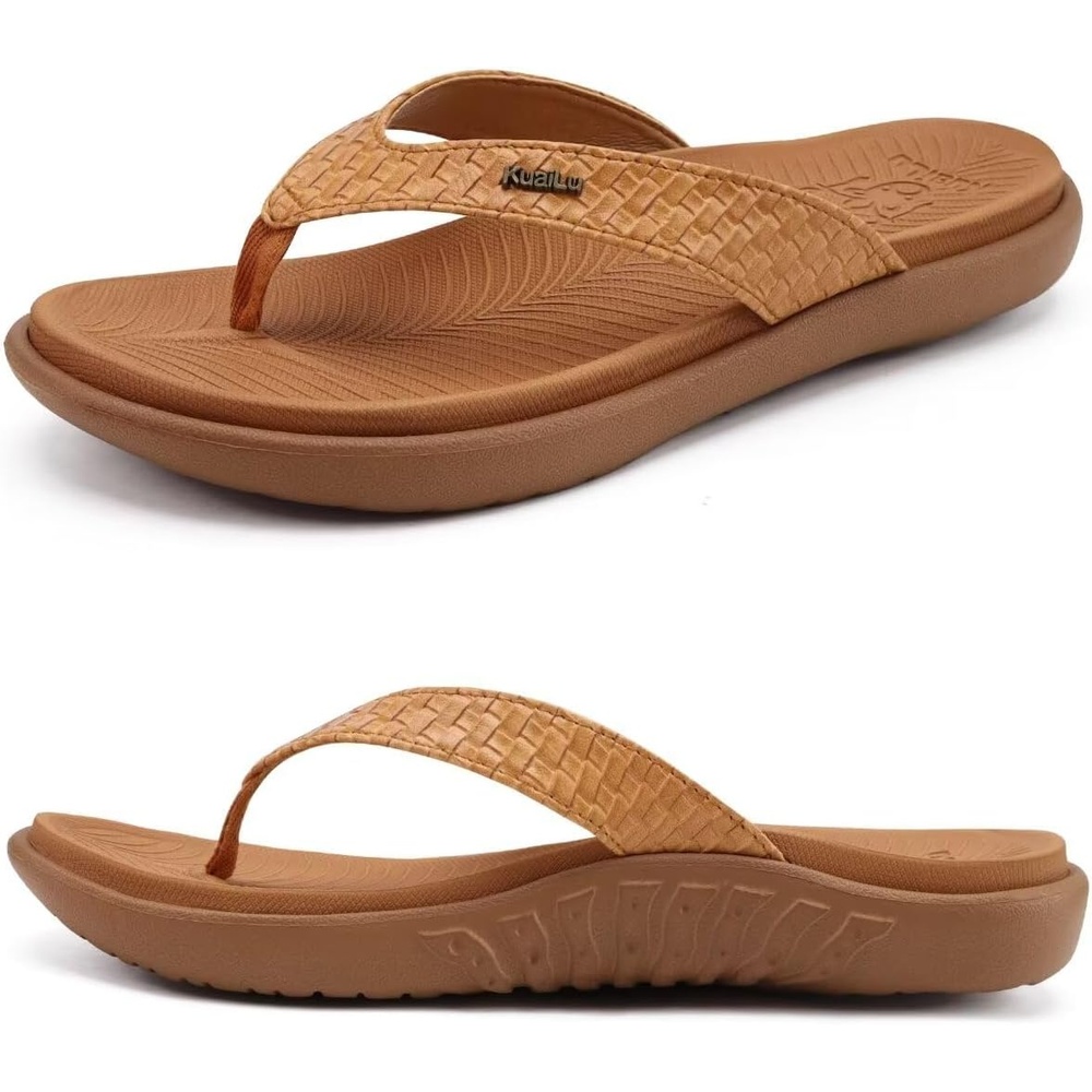 image:imageKuaiLu Womens Flip Flops Arch Support Yoga Mat Cushioned Thong SandalsKhaki
