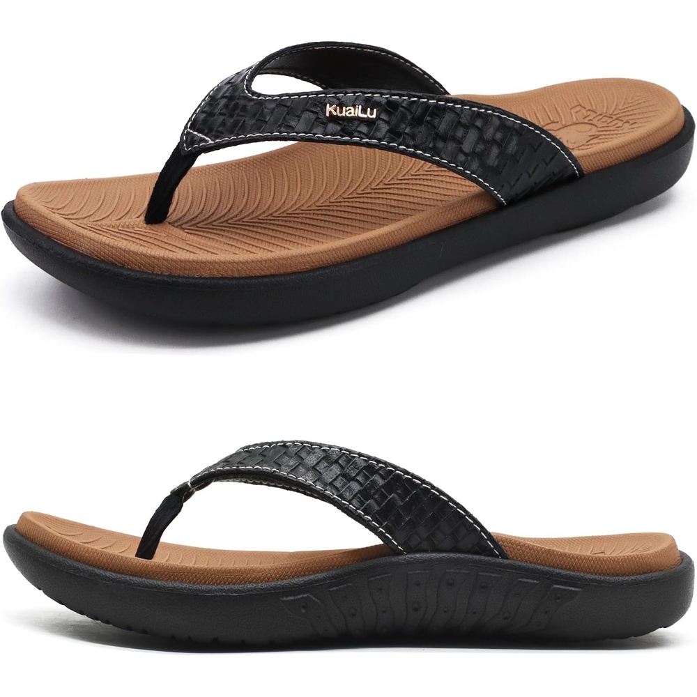 image:imageKuaiLu Womens Flip Flops Arch Support Yoga Mat Cushioned Thong SandalsKhaki Black