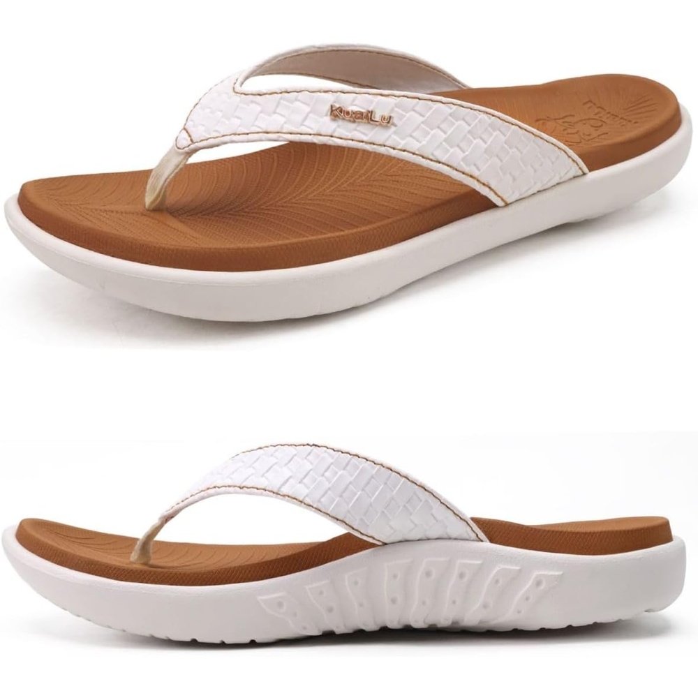 image:imageKuaiLu Womens Flip Flops Arch Support Yoga Mat Cushioned Thong SandalsWhite Khaki