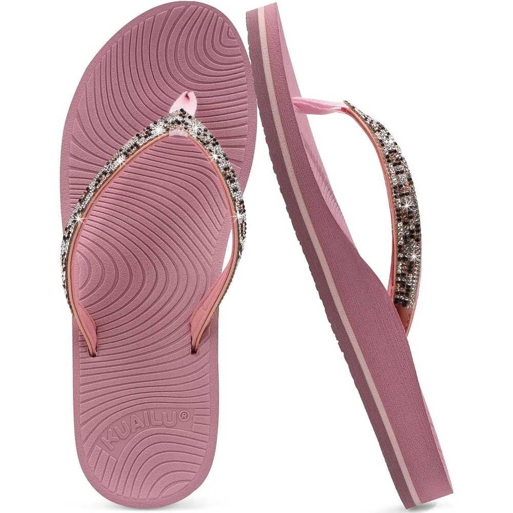 image:imageKuaiLu Womens Rhinestone Flip Flops Arch Support Yoga Mat Cushion SandalsPink