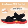 KuaiLu Mens Hiking Sandals with Orthopedic Arch Support Footbed(Black/Red)