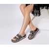 KuaiLu Womens Bling Sandals with Arch Support Orthopedic Rhinestones Slides(All Black)