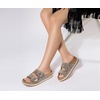 KuaiLu Womens Bling Sandals with Arch Support Orthopedic Rhinestones Slides(Beige)