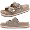 KuaiLu Womens Bling Sandals with Arch Support Orthopedic Rhinestones Slides(Beige)