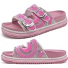 KuaiLu Womens Bling Sandals with Arch Support Orthopedic Rhinestones Slides(Pink)