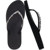 KuaiLu Women’s Rhinestone Flip Flops Arch Support Yoga Mat Cushion Sandals(Black)