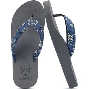 KuaiLu Flip Flops for Women with Arch Support Summer Beach Thong Sandals(Blue Grey)