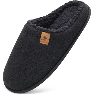 KuaiLu Mens House Memory Foam Slippers with Comfortable Warm Plush Lining(Black)